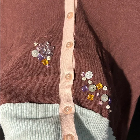 dELiA*s Brown, Pink and Light Blue Cardigan/Hoodie with Floral Beaded Detail - Picture 3 of 4